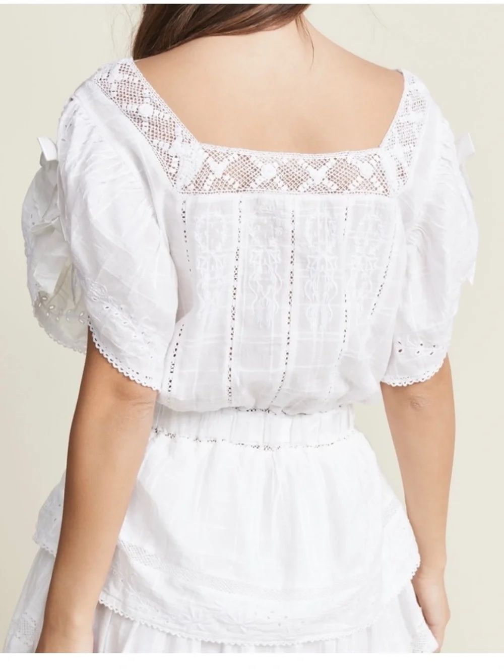 LOVESHACKFANCY Dorothy Dress White Lace Embroidered Bows Size M